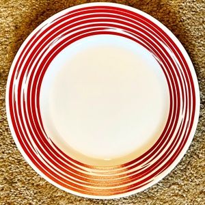 TWO Corelle Strokes of Color Brushed Cranberry Red Dinner Plates - Discontinued